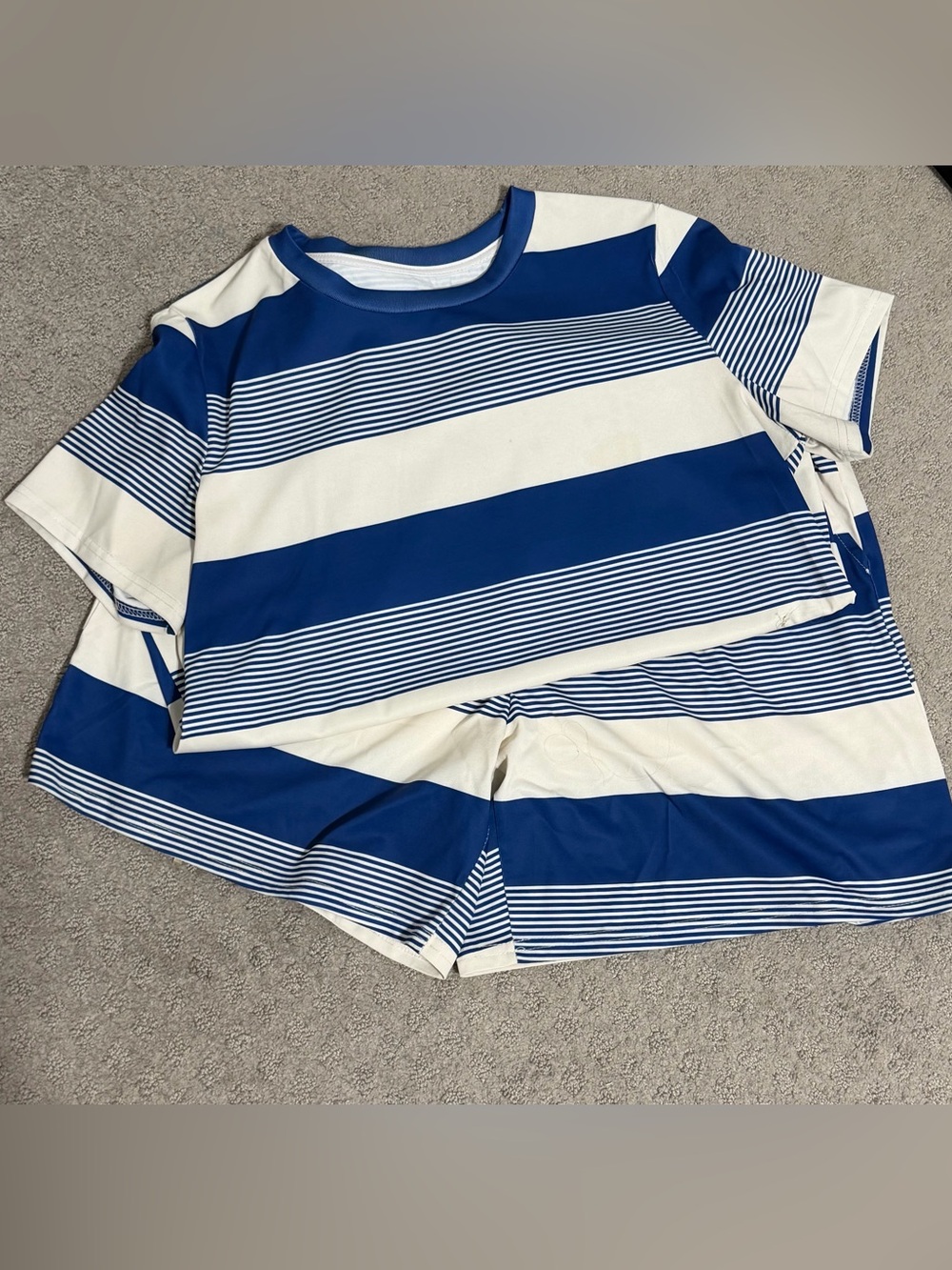 Women's Navy & White Striped Set - Short Sleeve Top & Shorts